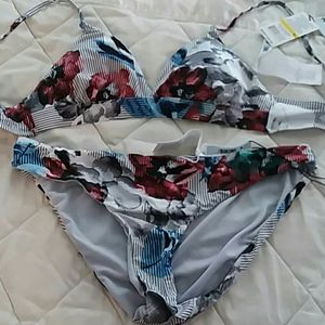 STRIPED AND FLORAL PRINT BIKINI  NWT